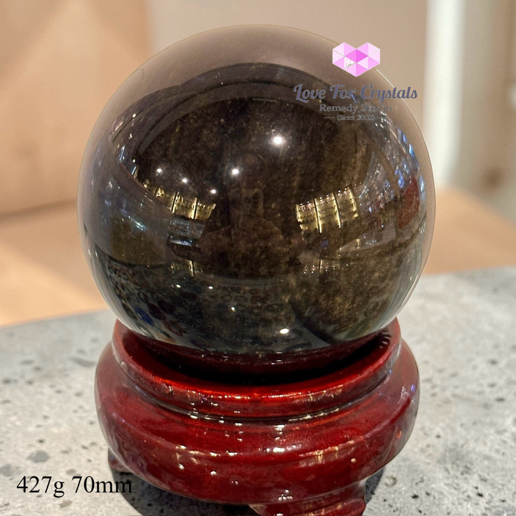 Golden Sheen Obsidian Sphere (encoded & activated) 427g 70mm Crystal sphere