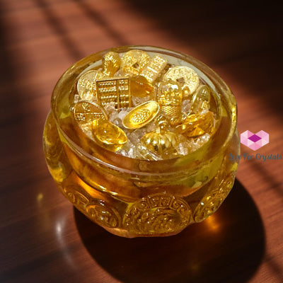 Golden Wealth Bowl (4cm Liuli Glass) Activated by Audrey 4cm Bowl with amulets & citrine chips Amulet