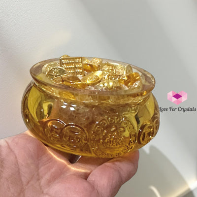 Golden Wealth Bowl (4cm Liuli Glass) Activated by Audrey 4cm Bowl with amulets & citrine chips Amulet
