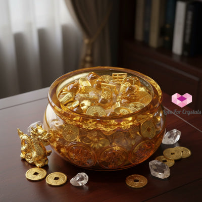Golden Wealth Bowl (9cm Liuli Glass) Activated by Audrey 4cm Bowl with amulets & citrine chips Amulet