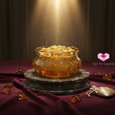 Golden Wealth Bowl (9cm Liuli Glass) Activated by Audrey 4cm Bowl with amulets & citrine chips Amulet