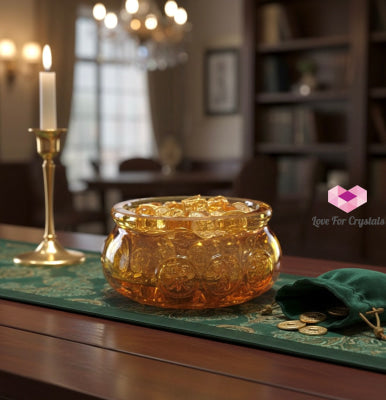 Golden Wealth Bowl (9cm Liuli Glass) Activated by Audrey 4cm Bowl with amulets & citrine chips Amulet