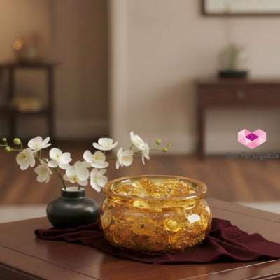 Golden Wealth Bowl (9cm Liuli Glass) Activated by Audrey 4cm Bowl with amulets & citrine chips Amulet