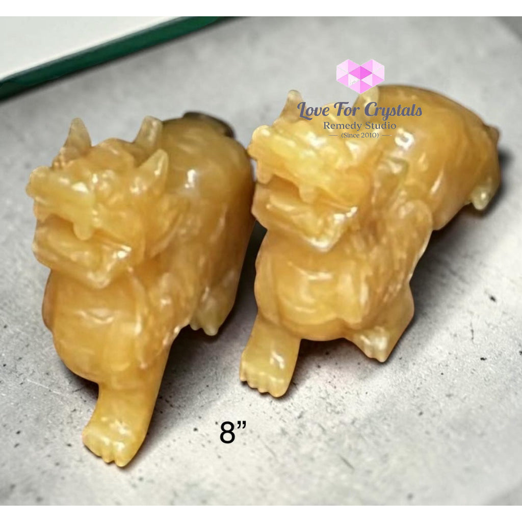 Golden Yellow Jade Calcite Pixiu (4” 6” & 8”) - 6” (Pair) - Jade