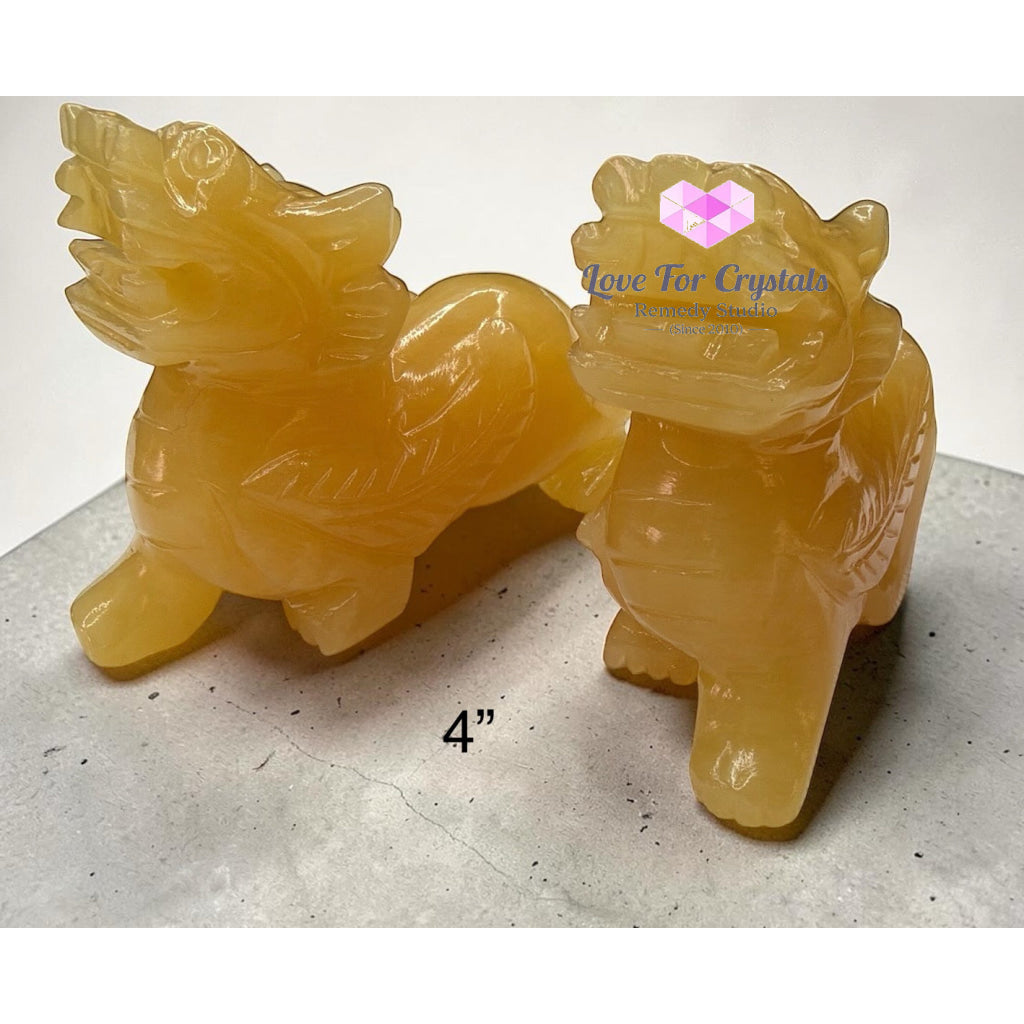 Golden Yellow Jade Calcite Pixiu (4” 6” & 8”) - 4” (Pair) - Jade