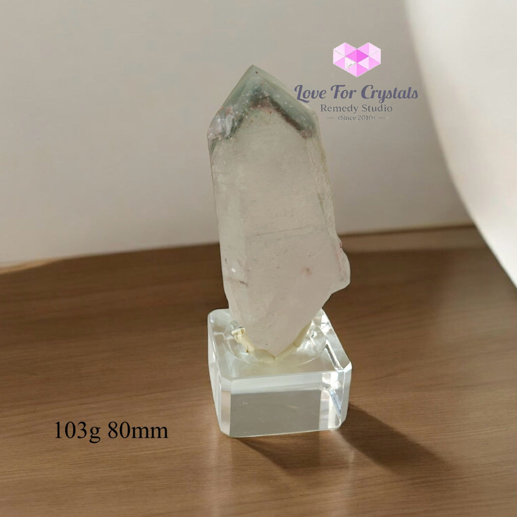 Green and Red Phantom Point in acrylic stand (Brazil) 103g 80mm Phantom Quartz