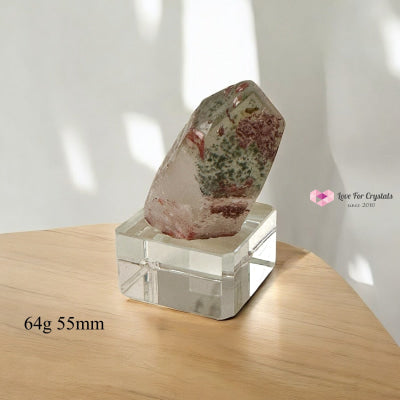 Green and Red Phantom Point in acrylic stand (Brazil) 64g 55mm Phantom Quartz