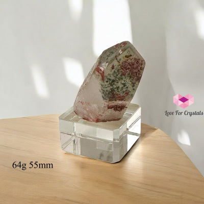 Green and Red Phantom Point in acrylic stand (Brazil) 64g 55mm Phantom Quartz