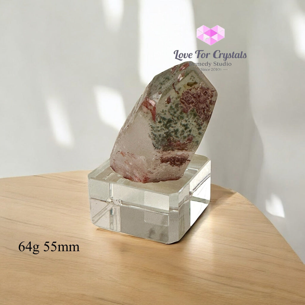 Green and Red Phantom Point in acrylic stand (Brazil) 64g 55mm Phantom Quartz