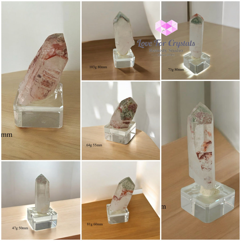 Green and Red Phantom Point in acrylic stand (Brazil) Phantom Quartz