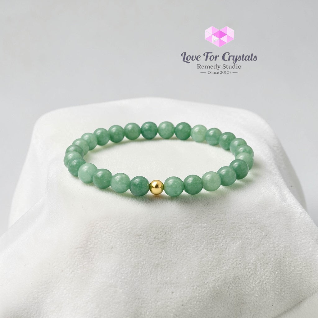 Green Aventurine Luck & Prosperity 6mm Bracelet with 14k gold filled bead Bracelets & Bangles