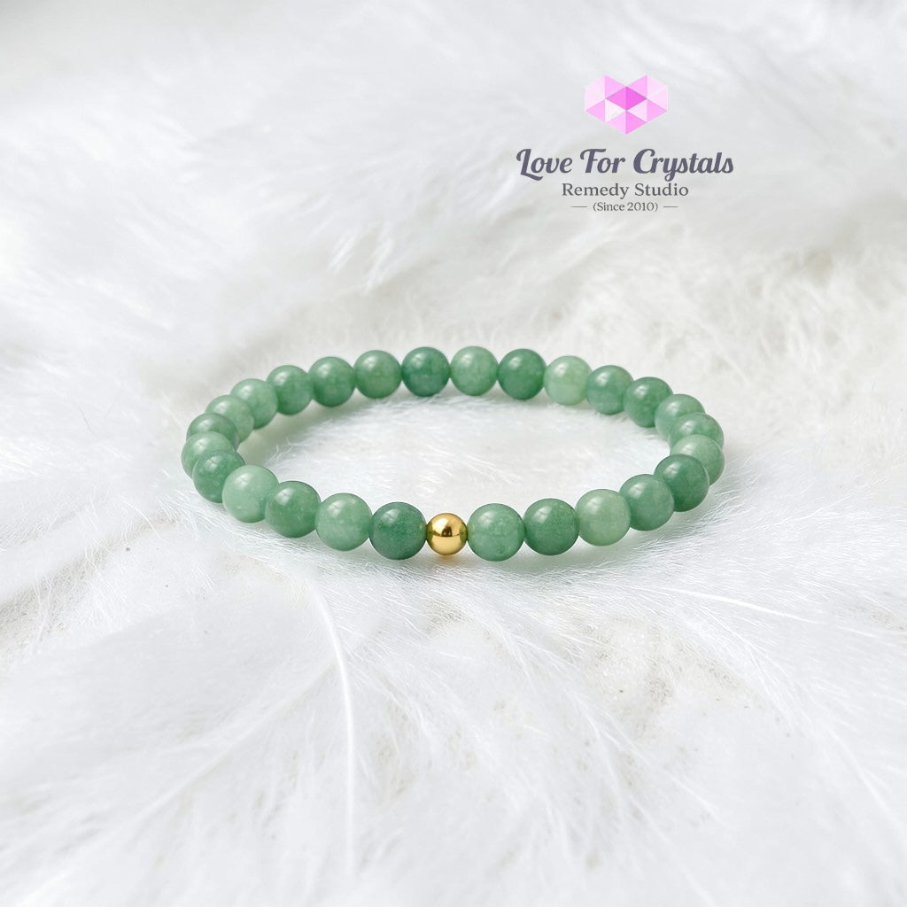 Green Aventurine Luck & Prosperity 6mm Bracelet with 14k gold filled bead Bracelets & Bangles