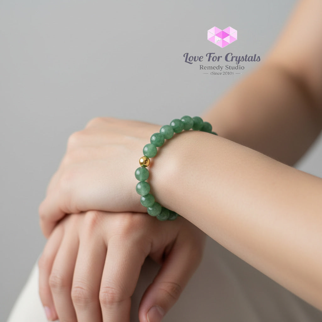 Green Aventurine Luck & Prosperity 6mm Bracelet with 14k gold filled bead Bracelets & Bangles