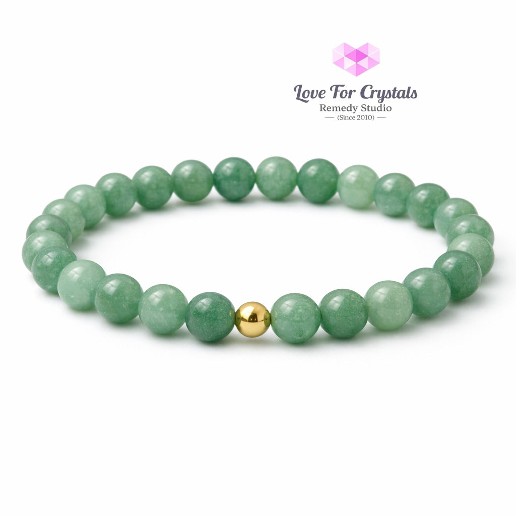 Green Aventurine Luck & Prosperity 6mm Bracelet with 14k gold filled bead Bracelets & Bangles