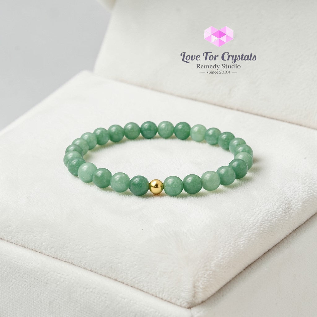 Green Aventurine Luck & Prosperity 6mm Bracelet with 14k gold filled bead Bracelets & Bangles