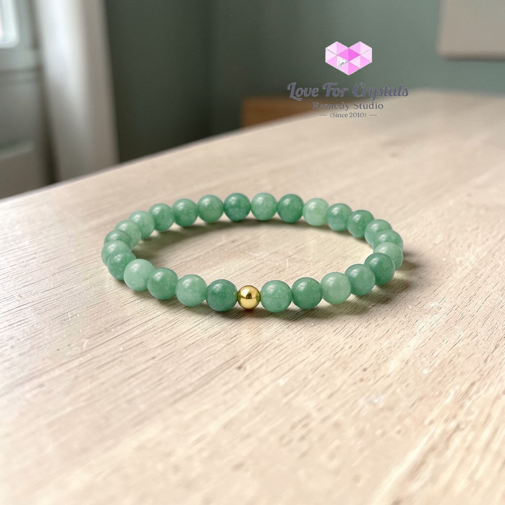 Green Aventurine Luck & Prosperity 6mm Bracelet with 14k gold filled bead Bracelets & Bangles