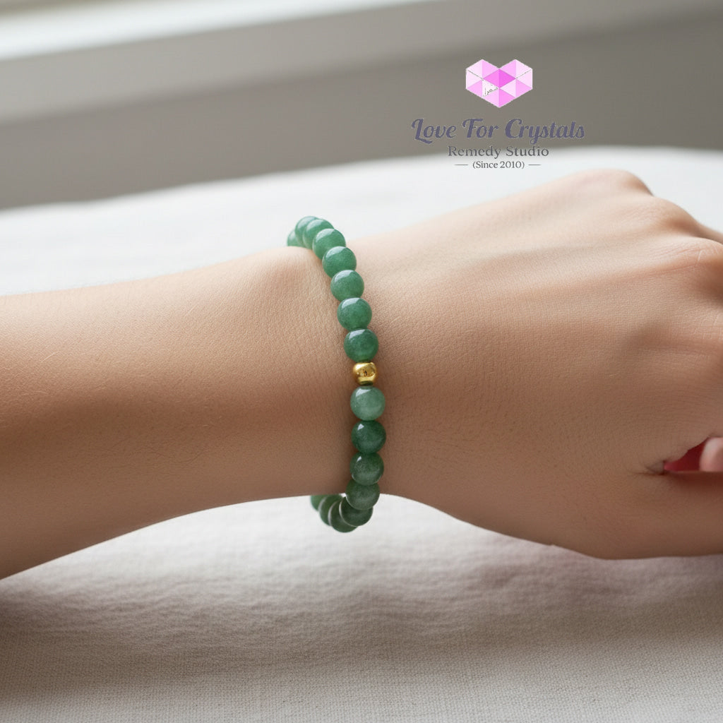 Green Aventurine Luck & Prosperity 6mm Bracelet with 14k gold filled bead Bracelets & Bangles