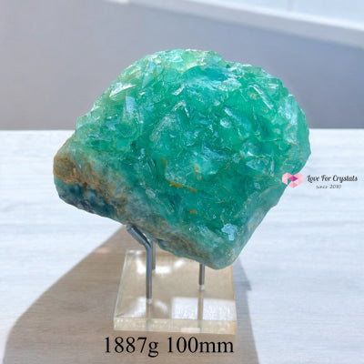 Green Fluorite Raw (Large) on Acrylic Stand (Mind Harmonizer) Pre-coded and activated 1887g 100mm (Green Fluorite) Raw