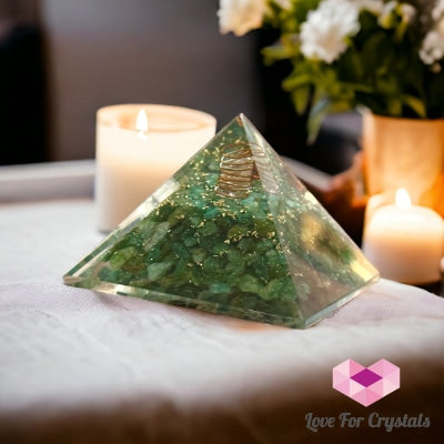 Green Jade With Clear Quartz Point Orgonite Pyramid 75Mm (Good Health & Wellness) Orgonites