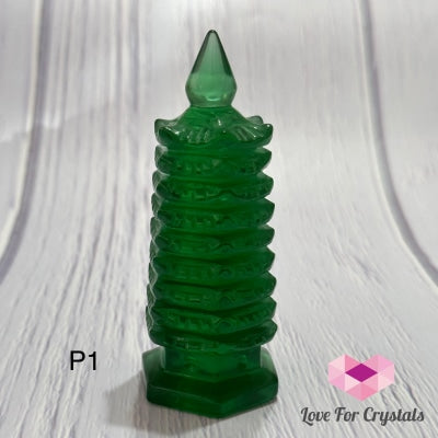 Green Obsidian 9-Tier Pagoda 4 Photo 1 Polished Crystals