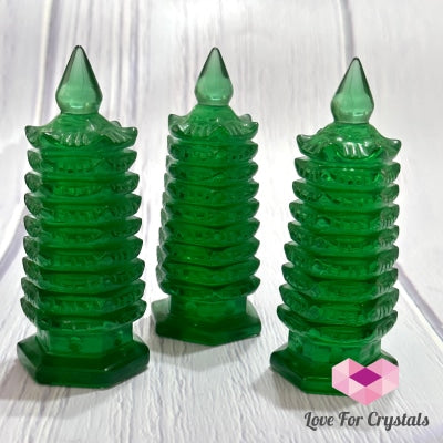 Green Obsidian 9-Tier Pagoda 4 Polished Crystals