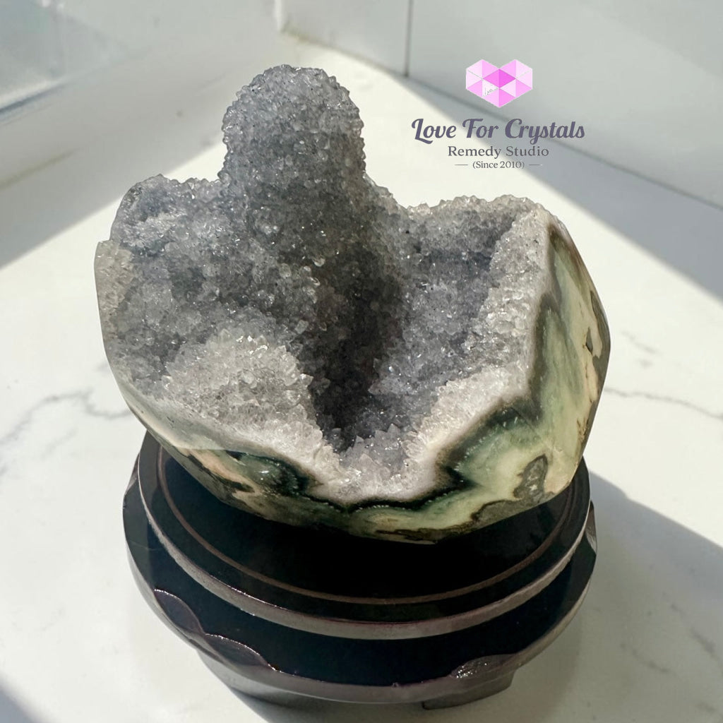 Grey Galaxy Amethyst Shiva Lingam Geode (on Rotating Wooden Base) Very Rare - 1.85kg 110mm - Amethyst