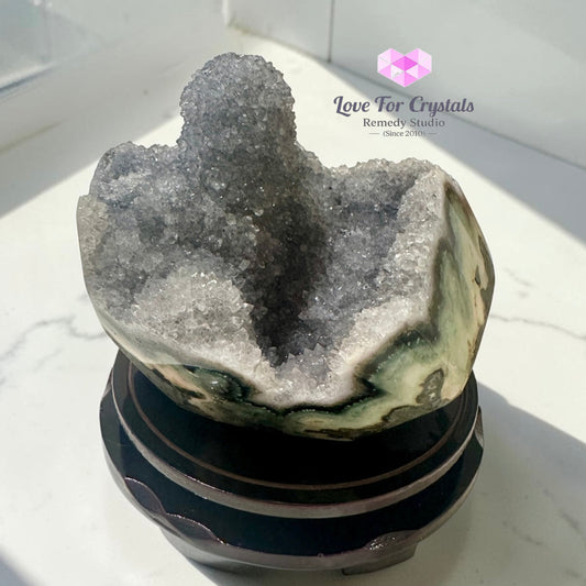 Grey Galaxy Amethyst Shiva Lingam Geode (on Rotating Wooden Base) Very Rare - 1.85kg 110mm - Amethyst
