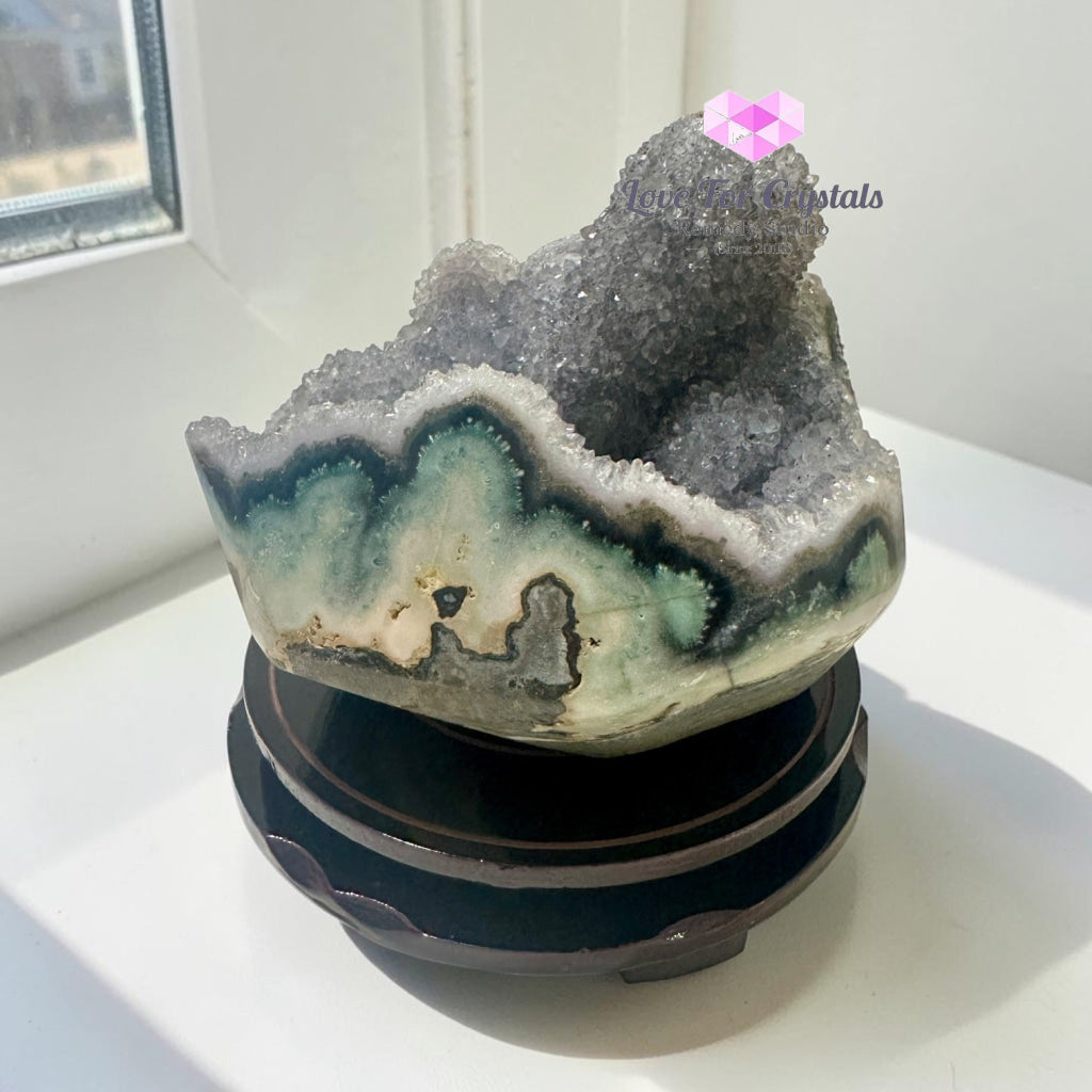 Grey Galaxy Amethyst Shiva Lingam Geode (on Rotating Wooden Base) Very Rare - 1.85kg 110mm - Amethyst