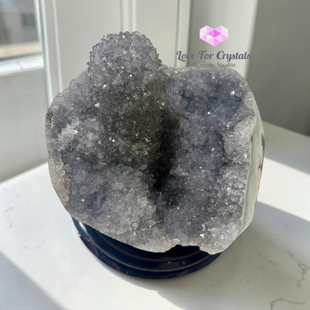 Grey Galaxy Amethyst Shiva Lingam Geode (on Rotating Wooden Base) Very Rare - 1.85kg 110mm - Amethyst