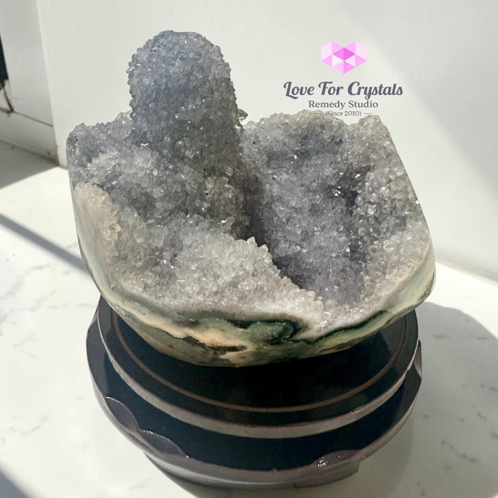 Grey Galaxy Amethyst Shiva Lingam Geode (on Rotating Wooden Base) Very Rare - 1.85kg 110mm - Amethyst