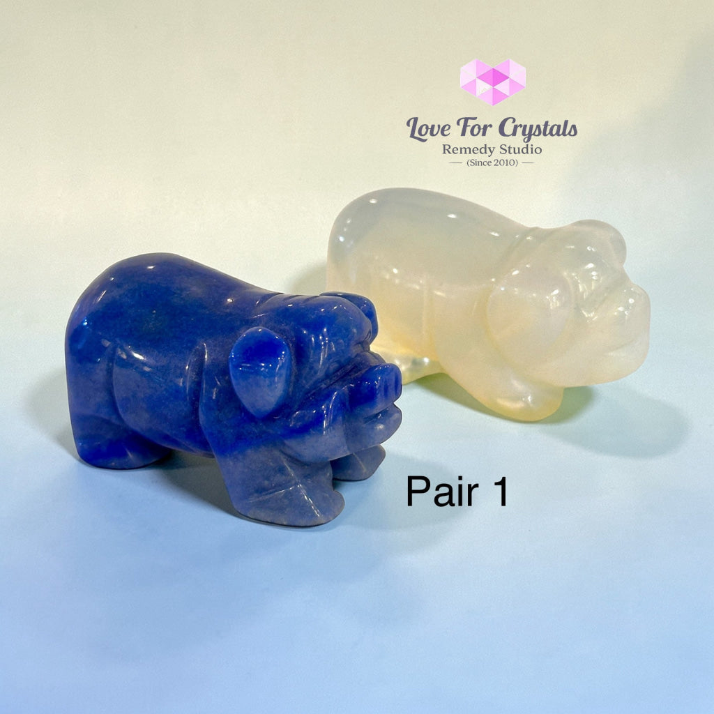 Happy Pig Duo (to subdue fierce 2026) Opalite & Blue Quartz 2” Pair 1 Carved crystals