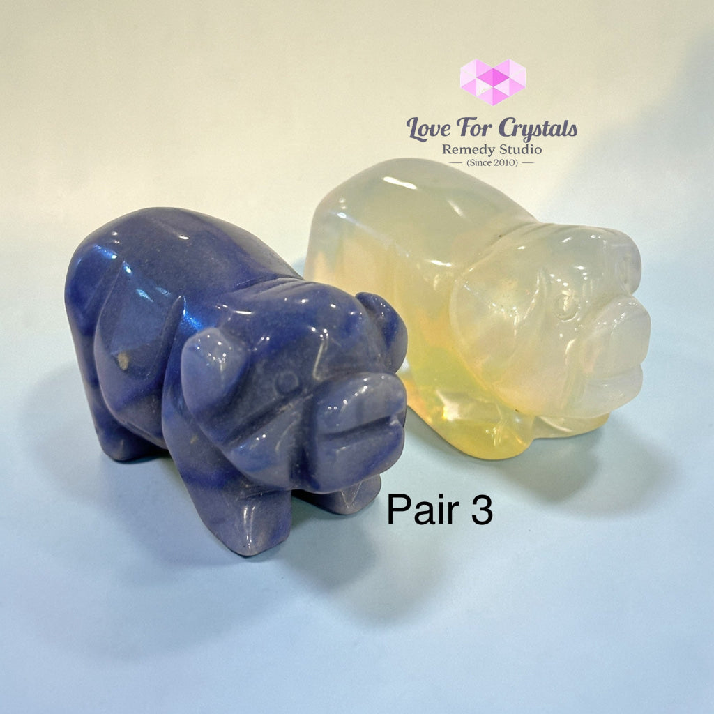 Happy Pig Duo (to subdue fierce 2026) Opalite & Blue Quartz 2” Pair 3 Carved crystals