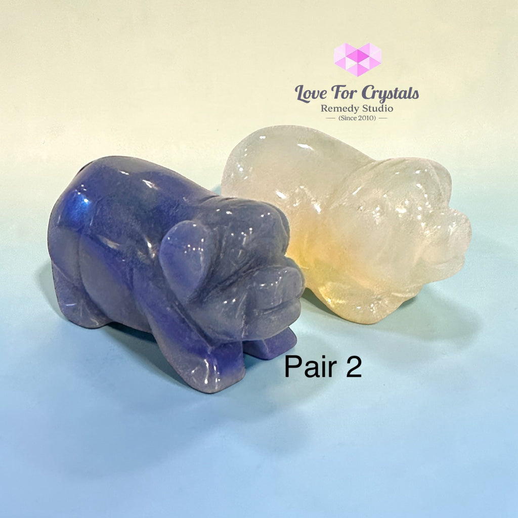 Happy Pig Duo (to subdue fierce 2026) Opalite & Blue Quartz 2” Pair 2 Carved crystals