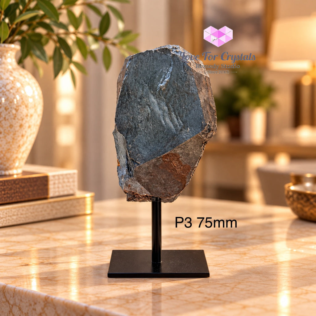 Hematite Raw Mounted on Black Metal Stand (Brazil) Grounding Anchor