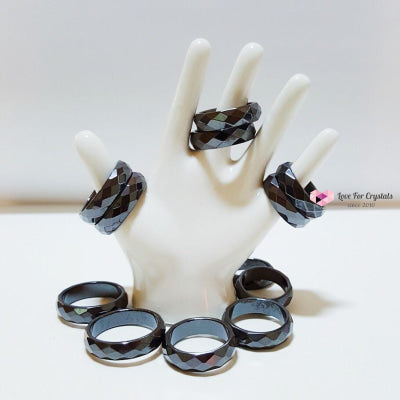 Hematite Ring (Magnetic Faceted 6Mm) Brazil Rings