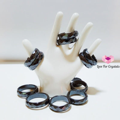 Hematite Ring (Magnetic Faceted 6Mm) Brazil Rings