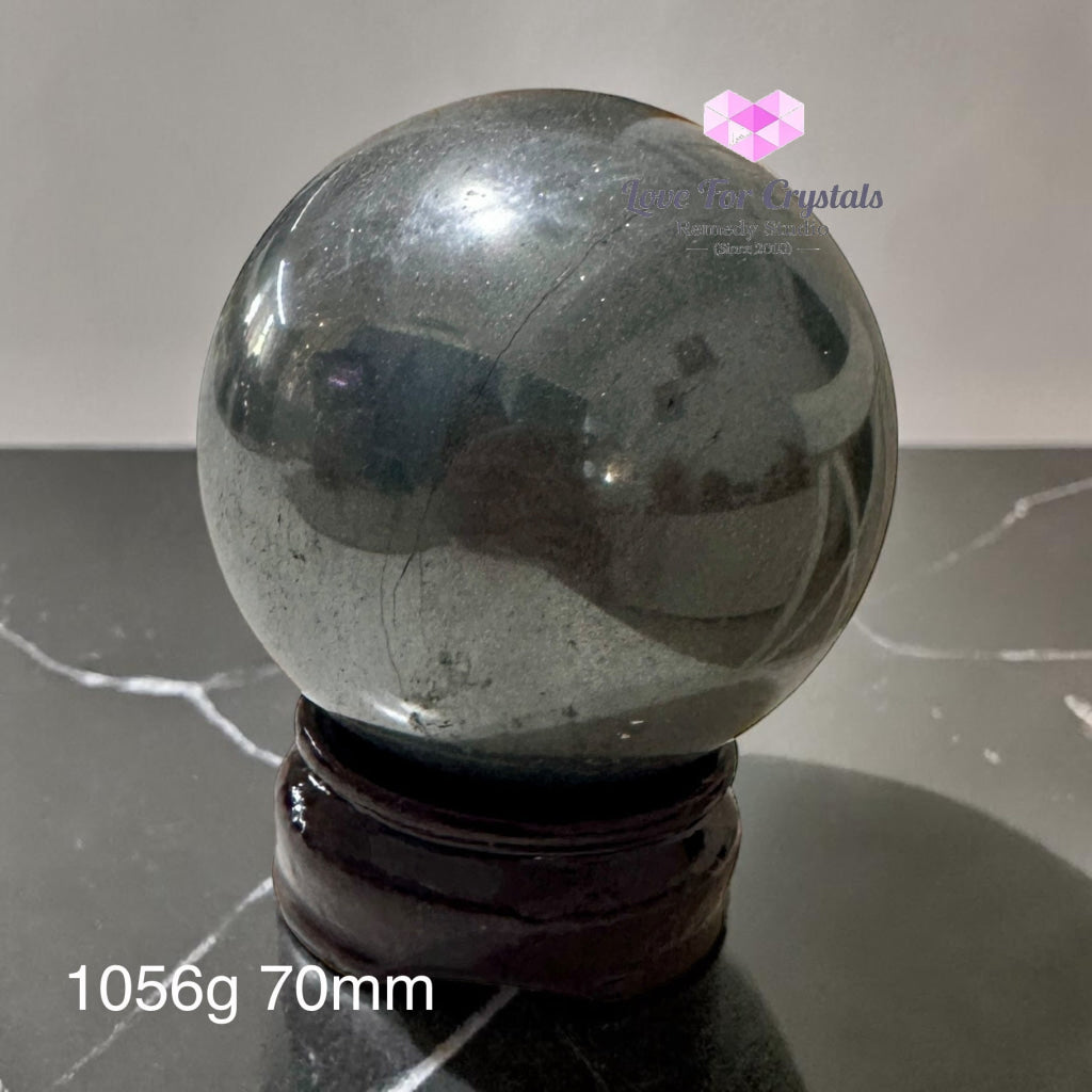 Hematite Sphere on Wooden Stand - 1056g 70mm - Hematite