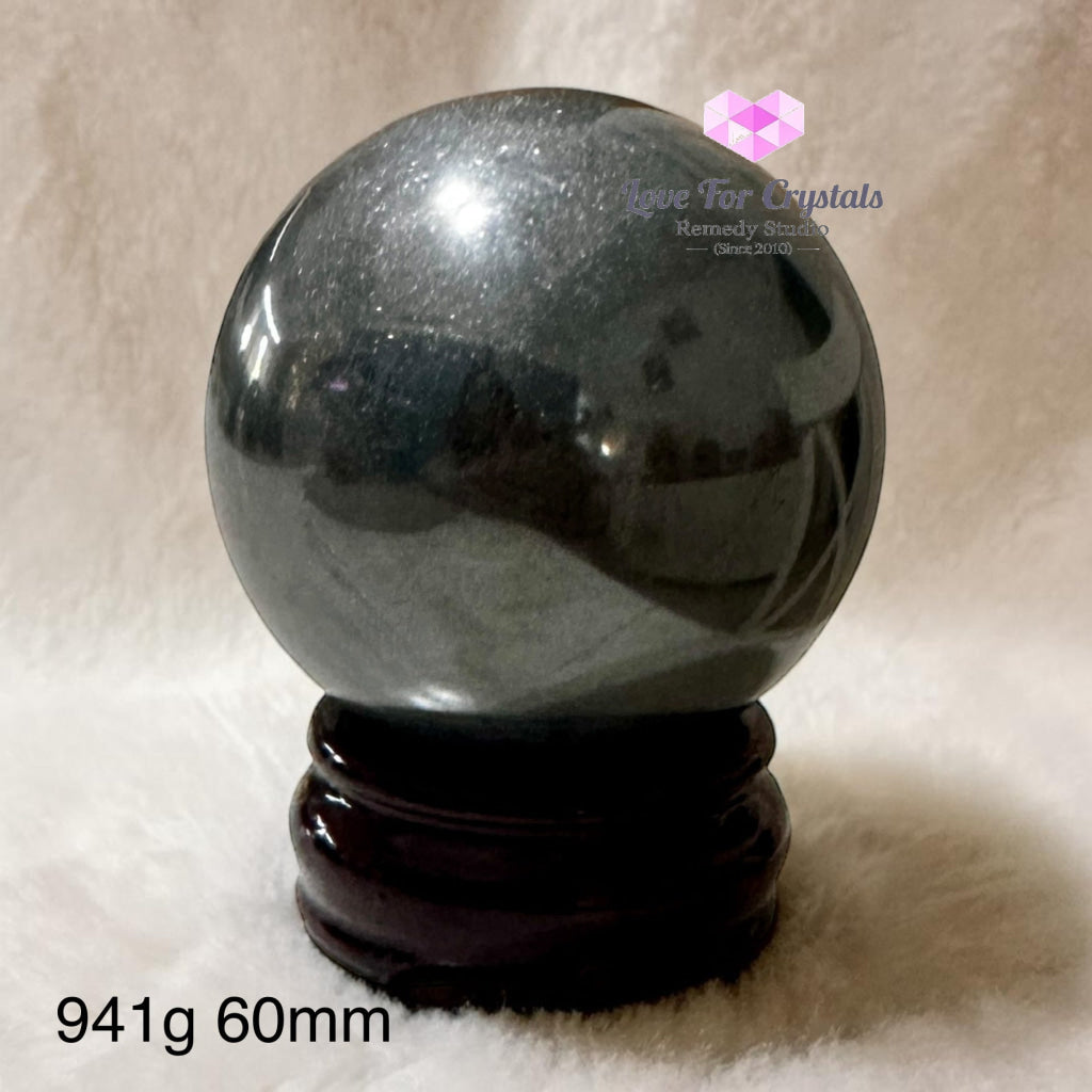 Hematite Sphere on Wooden Stand - 941g 60mm - Hematite