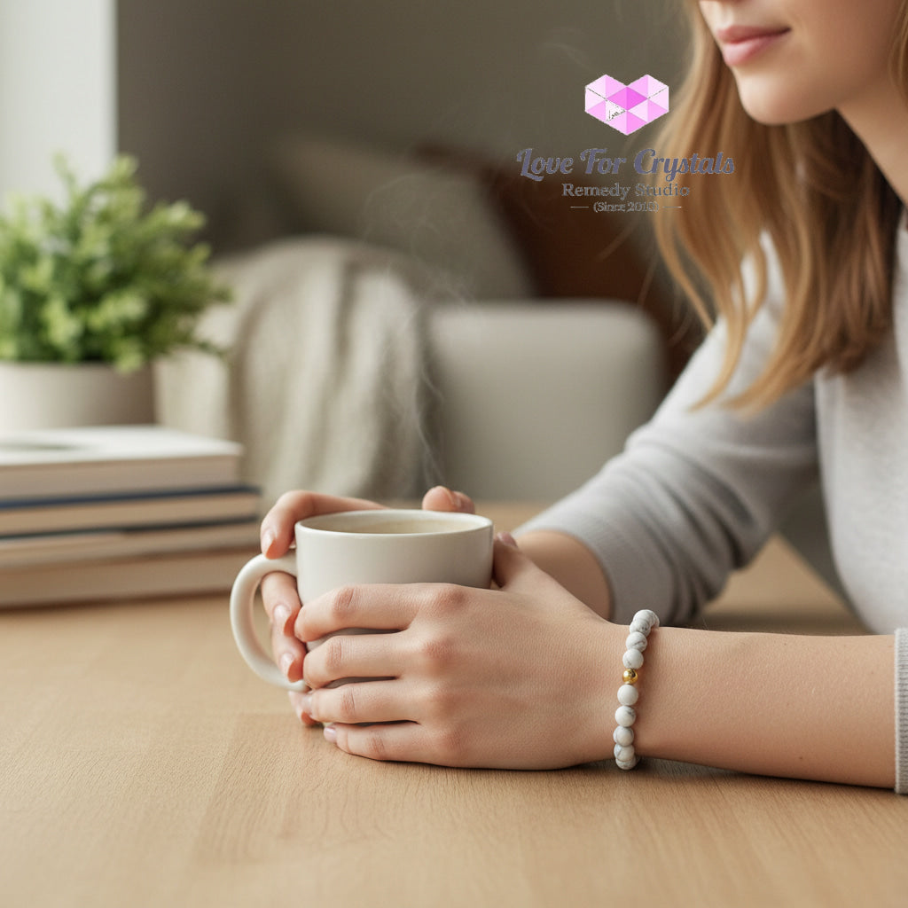 Howlite Calm Mind 6mm Bracelet with 14k gold filled bead Bracelets & Bangles