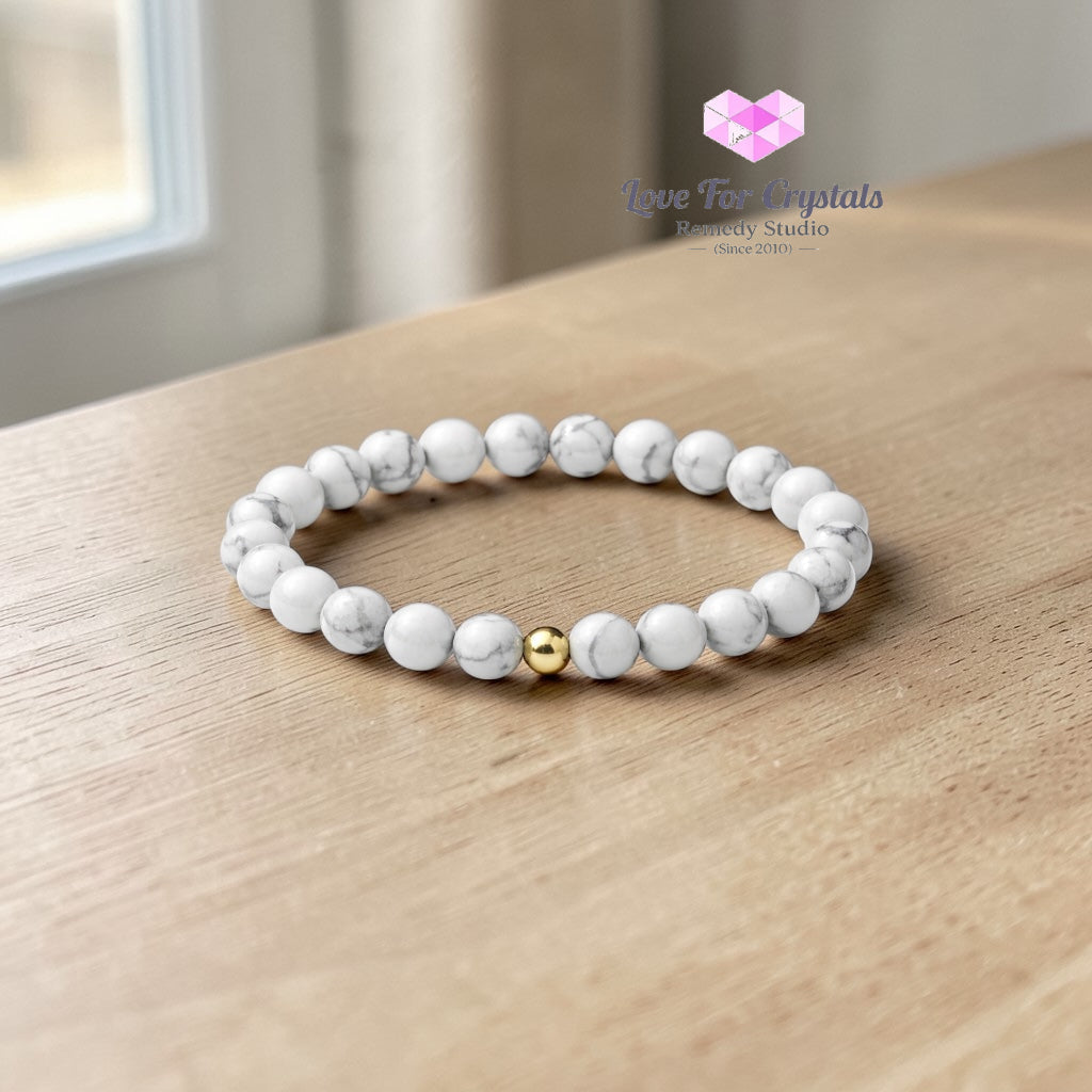 Howlite Calm Mind 6mm Bracelet with 14k gold filled bead Bracelets & Bangles