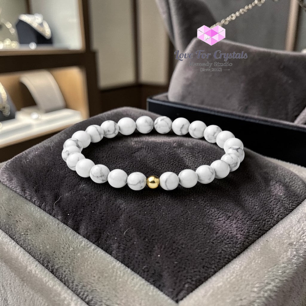 Howlite Calm Mind 6mm Bracelet with 14k gold filled bead Bracelets & Bangles