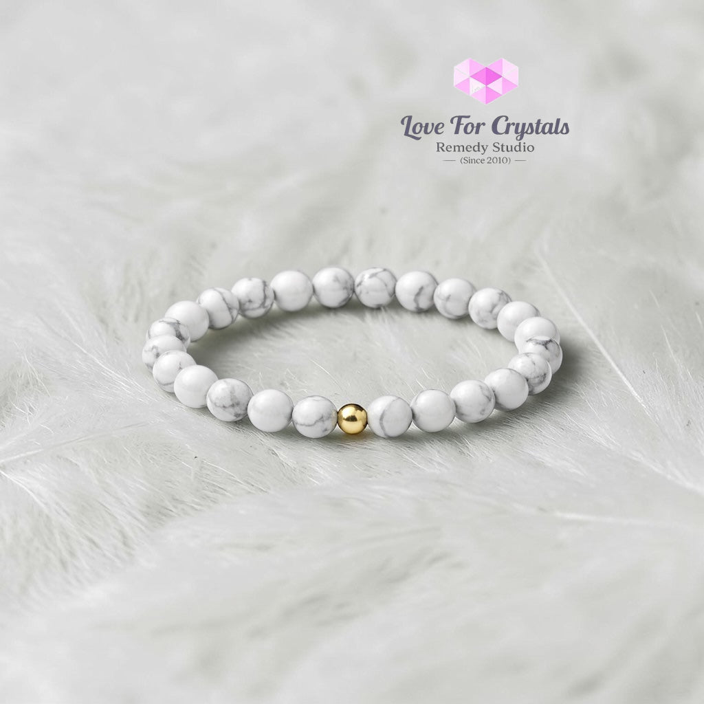 Howlite Calm Mind 6mm Bracelet with 14k gold filled bead Bracelets & Bangles
