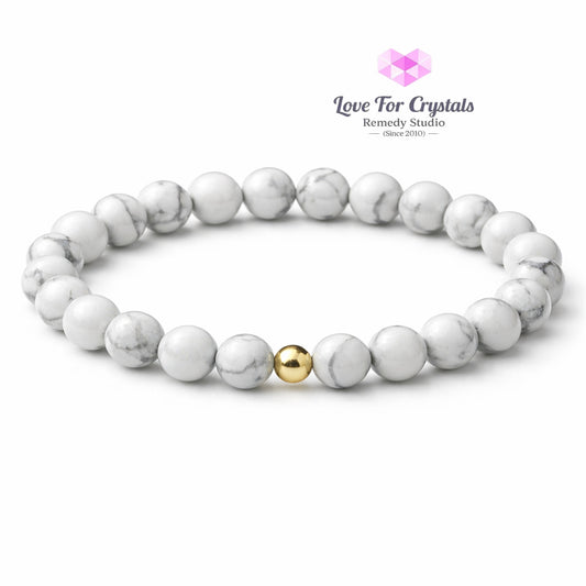 Howlite Calm Mind 6mm Bracelet with 14k gold filled bead Bracelets & Bangles