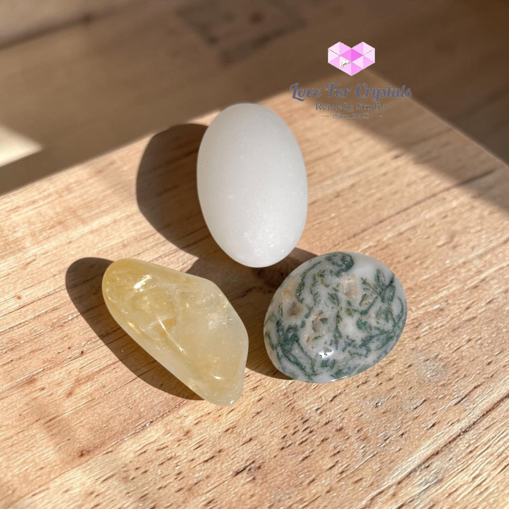 INCREASE SALES Pocket Remedy Crystal Trio Set (Citrine White Jade Moss Agate) 25-35mm - Random Set of 3 Stones