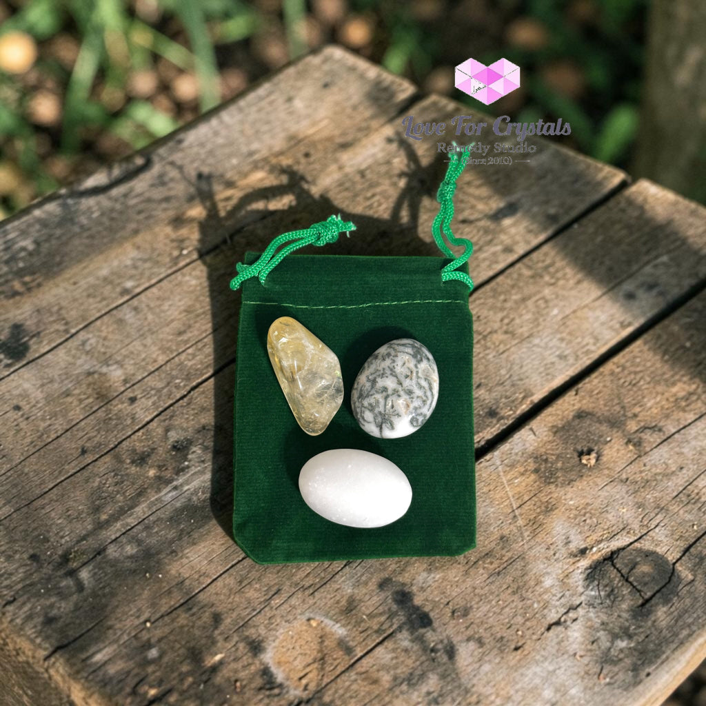 INCREASE SALES Pocket Remedy Crystal Trio Set (Citrine White Jade Moss Agate) 25-35mm - Random Set of 3 Stones