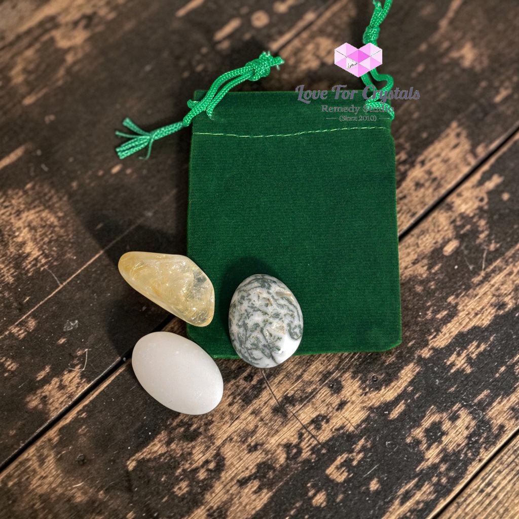 INCREASE SALES Pocket Remedy Crystal Trio Set (Citrine White Jade Moss Agate) 25-35mm - Random Set of 3 Stones