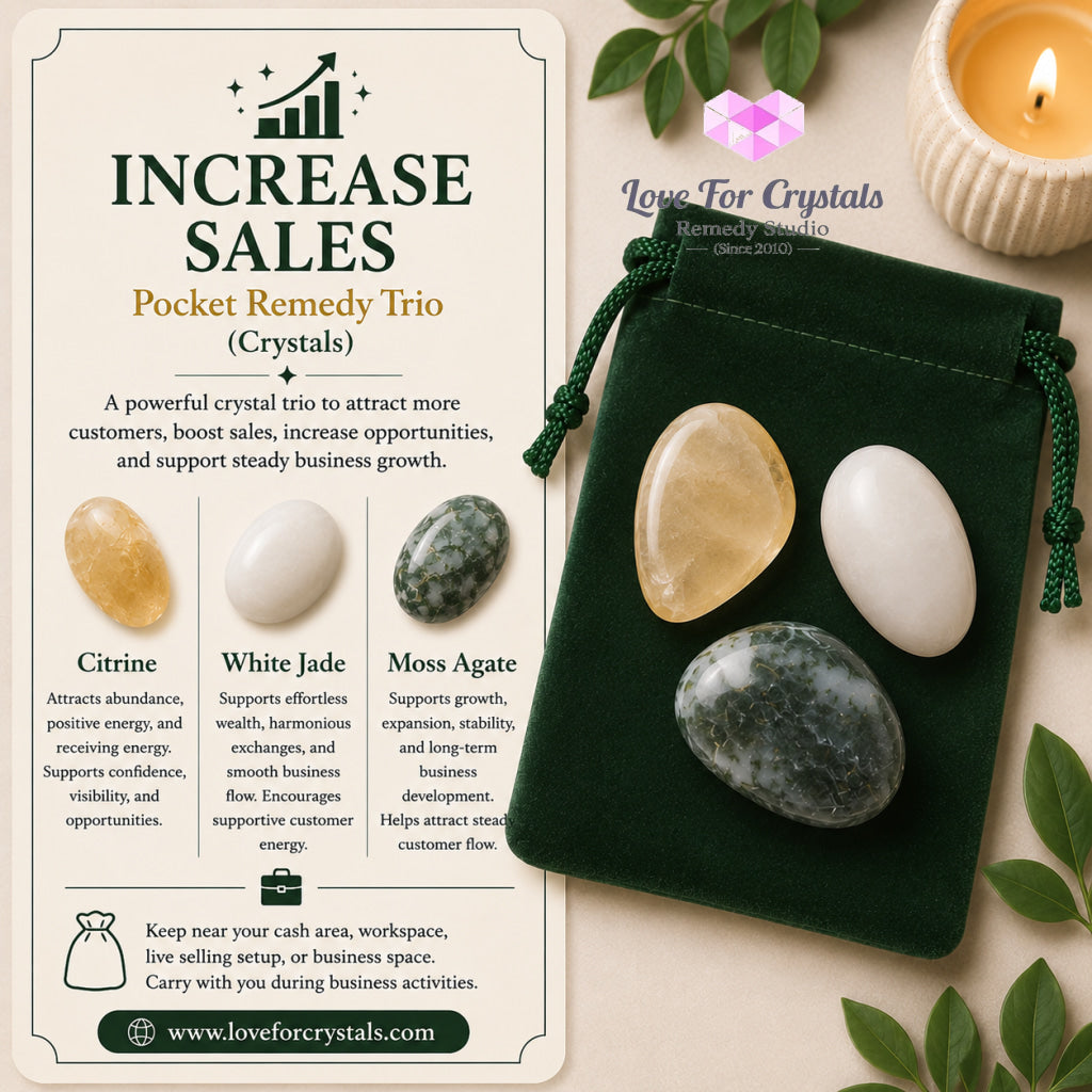 INCREASE SALES Pocket Remedy Crystal Trio Set (Citrine White Jade Moss Agate) 25-35mm - Random Set of 3 Stones