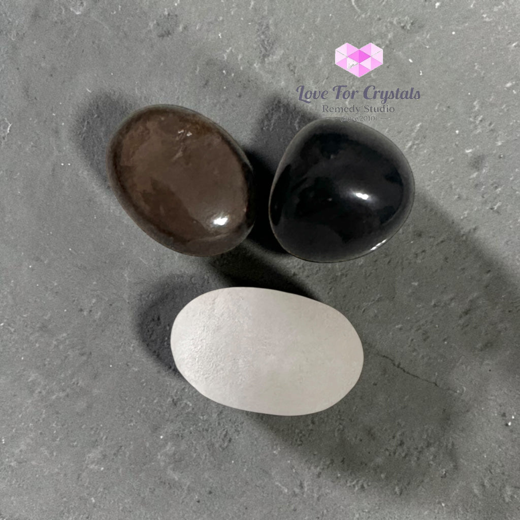KARMA CLEANSING Pocket Remedy Crystal Trio Set (Selenite Smoky Quartz Black Obsidian) 15-25mm - Random Set of 3 Stones