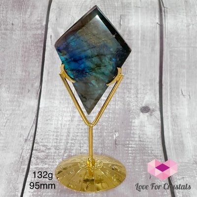 Labradorite Diamond (Rhomboid) With Stand 132G 95Mm Polished Crystals