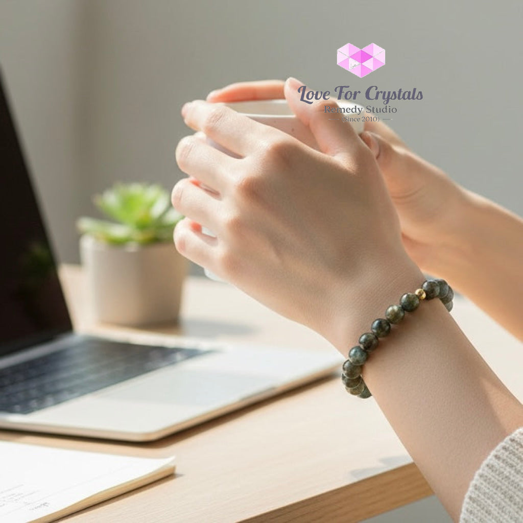 Labradorite Energy Shield 6mm Bracelet with 14k gold filled bead Bracelets & Bangles